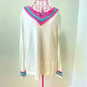 Talbots Stripe Sweater Women’s Size M V Neck Cream